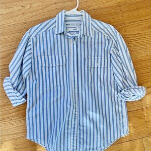 Lands’ End Vintage Light Blue & White Stripe Button-Down Shirt Sz S/M 6-8